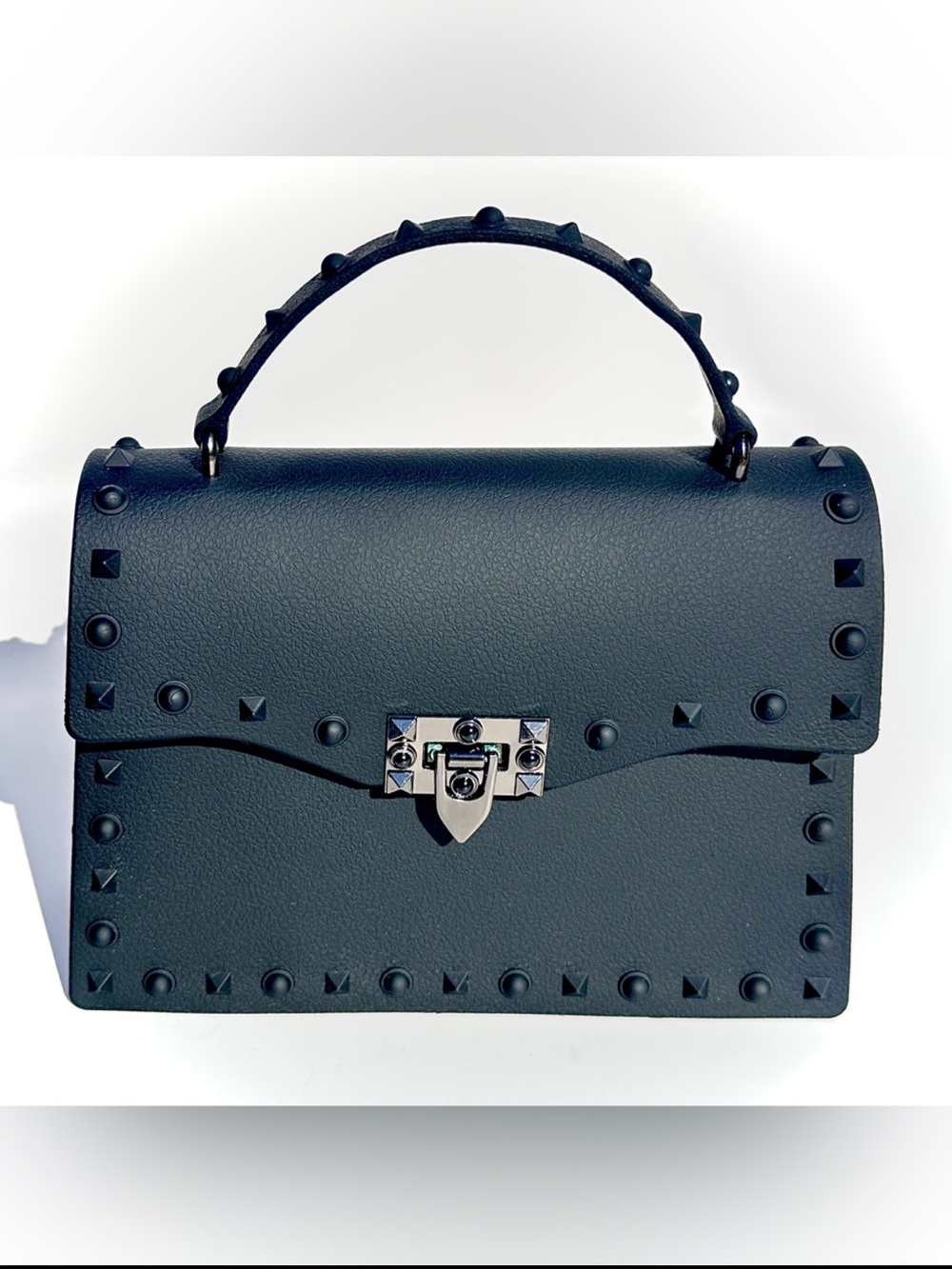 Stud-Trim Black Top-Handle Jelly Satchel NWOT